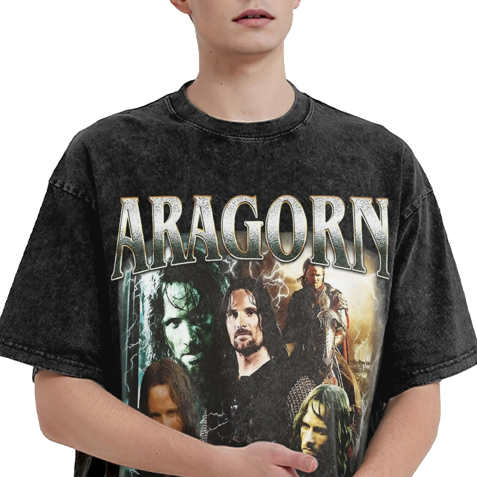 تي شيرت Aragorn L-Lords Of The R-Rings مغسول تي شيرت هيب هوب عتيق تي شيرت تي شيرت علوي للرجال والنساء قطن مطبوع
