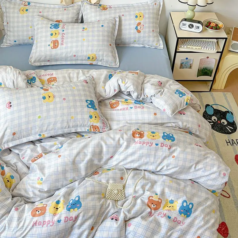

Blue Cartoon Bedding Set for Girls Boys Ins Flat Sheet Pillowcases Duvet Cover No Filler Single Double Size Hotel Bed Linens