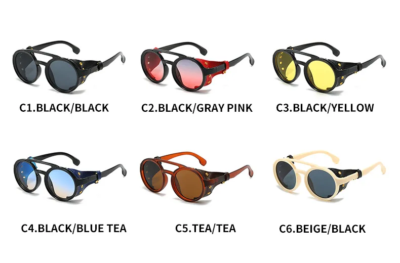 Retro Sonnenbrille Männer Frauen Leder Runde Brille Vintage Brille Anti Wind Im Freien Sport Sonnenbrille UV400 – Detail 5