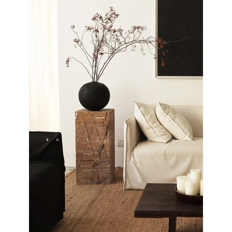 Lily White Wabi Silent Wind Marble Base Sculpture Display Table Floor to Floor Ornament Medium Ancient Stone Pillar Decorative P
