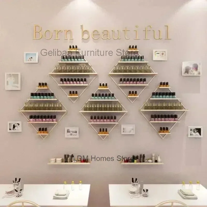 

Nordic Golden Nail Polish Shelf Set Nail Shop Display Stand Wall Hanging 선반 Cosmetics Storage Shelf Nail Polish Holder