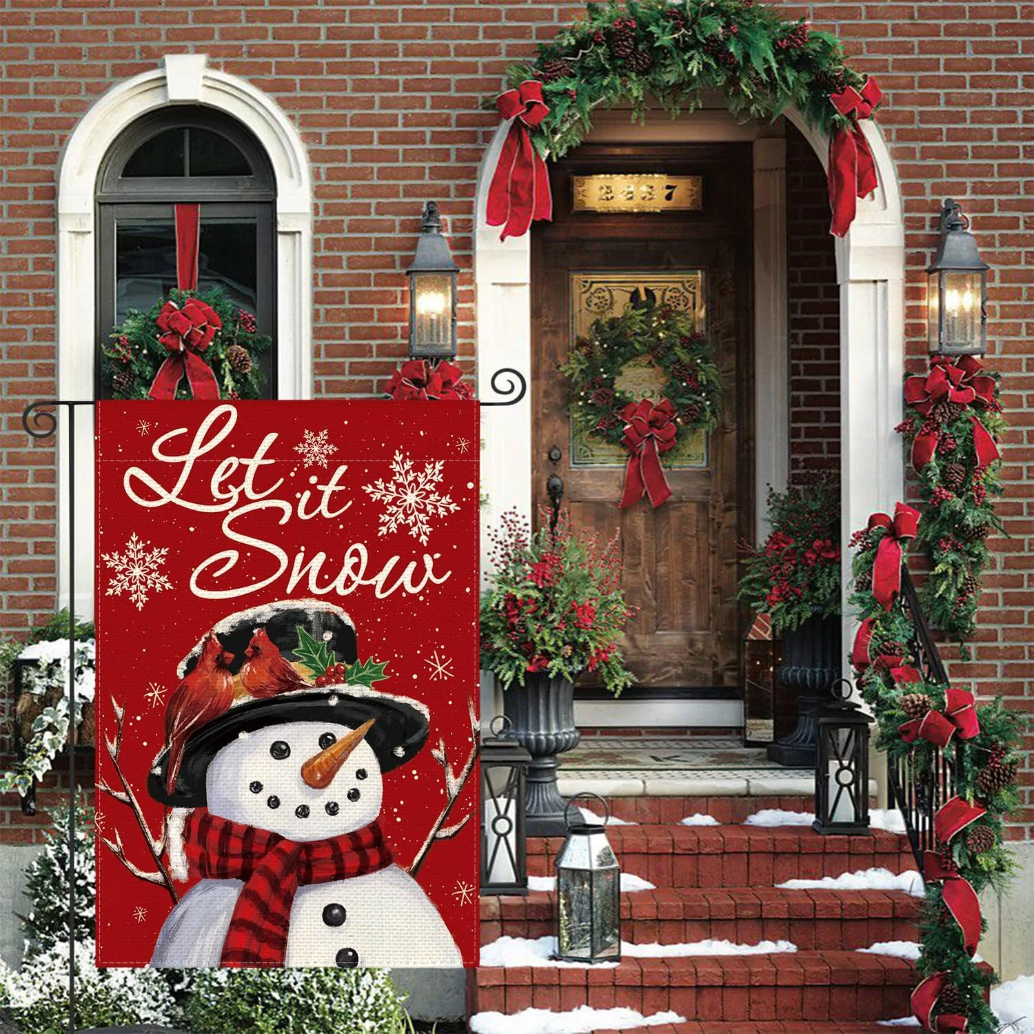 Sided Christmas Garden Flags 45x30cm Outdoor Yard Decor with Snowman House Farmhouse Style Holiday Decoration for Porch Patio