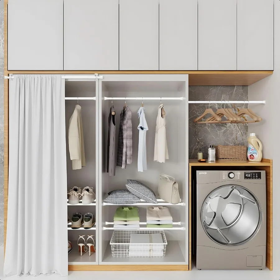 1PCS Spring Tension Curtain Rods 24 to 46 Inch White Tension Rod Spring Curtain Rod Short Curtains Rod 's Tension Adjustable Cu