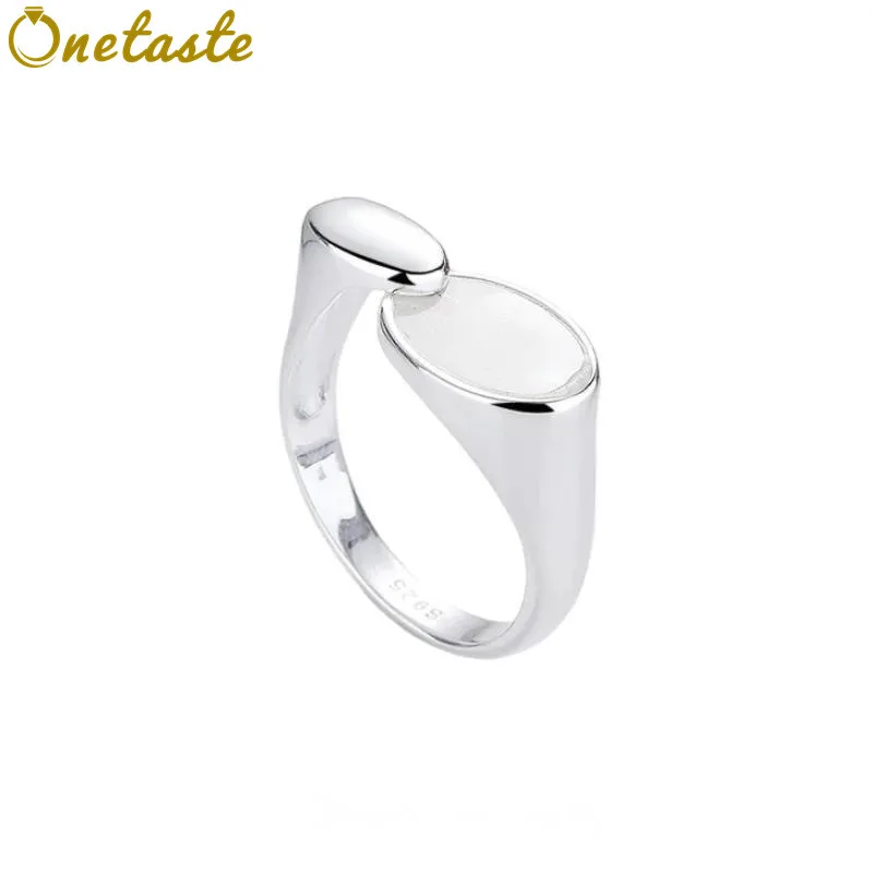 

925 Sterling Silver Oval White Mother of Pearl Women's Rings Geometric Simple Fashion Minimalist Adjustable Ring Gift For Her