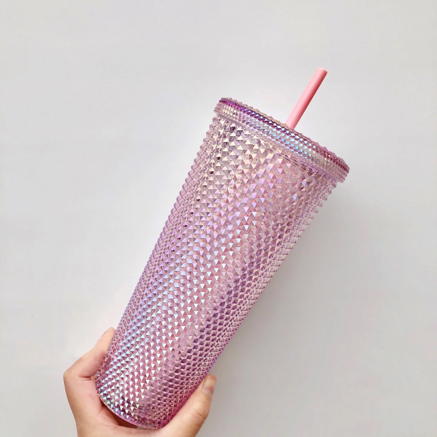 Coffee Cup Summer Holiday Cold Cup Tumbler Double Layer Plastic Durian Cup Diamond Radiant Goddess Straw Cup Studded Cup