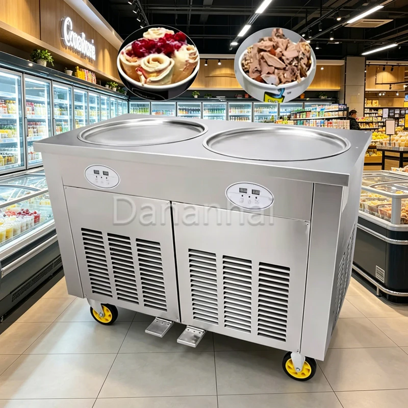 Double Pot Ice Cream Roll Machine, Frozen Yogurt Roll, Thai Stir Fried Ice Machine