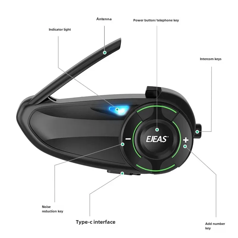 EJEAS Motorcycle Helmet Headsets Mesh3.0 Net Intercom 1000M Communication Distance Supports Group Sound Chinese Mainland Origin