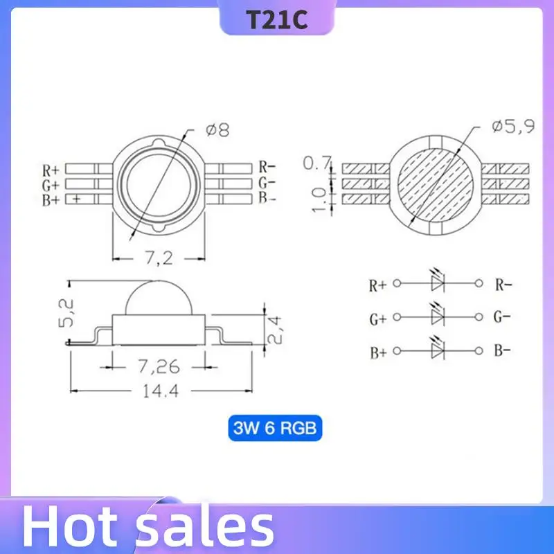 

T21C 60Pcs 3X3W High Power RGB Red Green Blue LED Light Lamp Energy Saving Lamp Beads Bulbs 6PIN 45MIL 3W High Power Chip