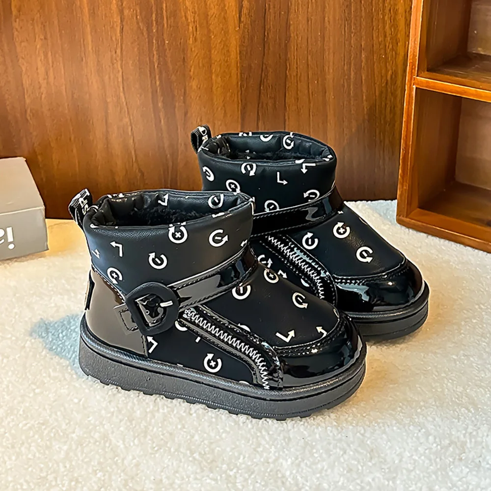 Stivali da neve in peluche in pelliccia sintetica per bambini Stivali da neve da ragazza impermeabili in pelle PU spessi e caldi per adolescenti Scarpe di cotone in velluto per bambini