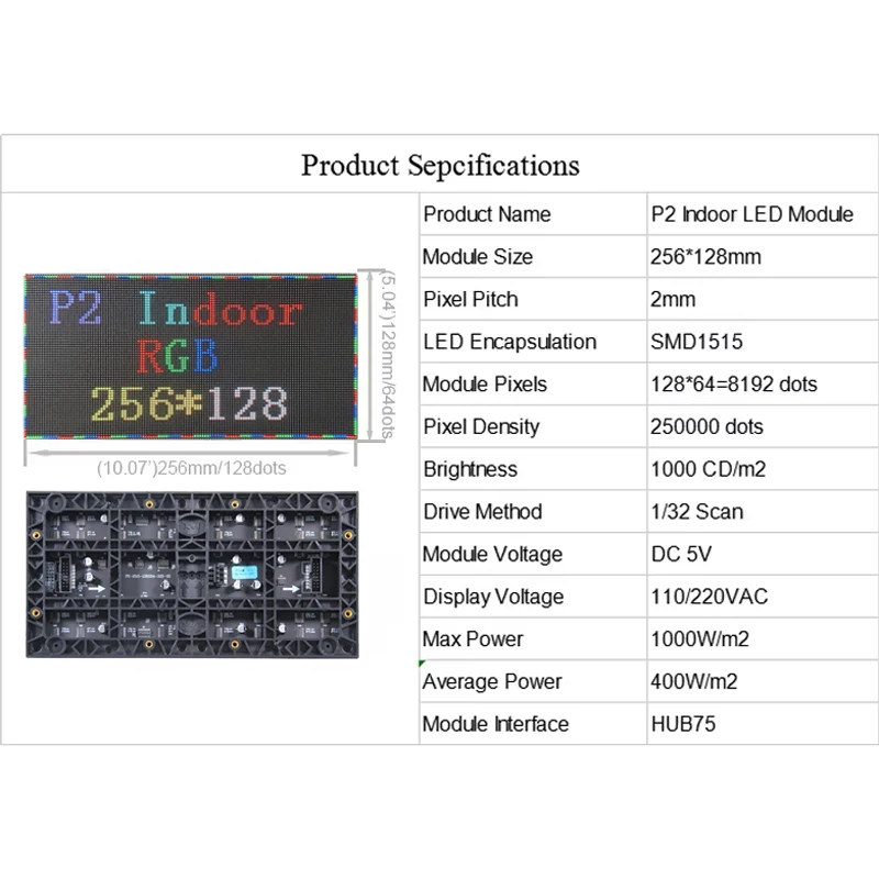 High Resolution P2 SMD1515 Indoor LED Panel 256x128 128x64 RGB Full Color Advertising TV Display Screen for Business And Events