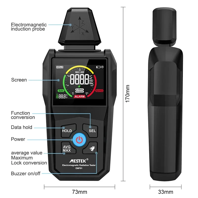 EMF Meter Radiation Detector Digital Color Screen Household Electromagnetic Field Radiation Tester Handheld Frequency Warn Meter image 2