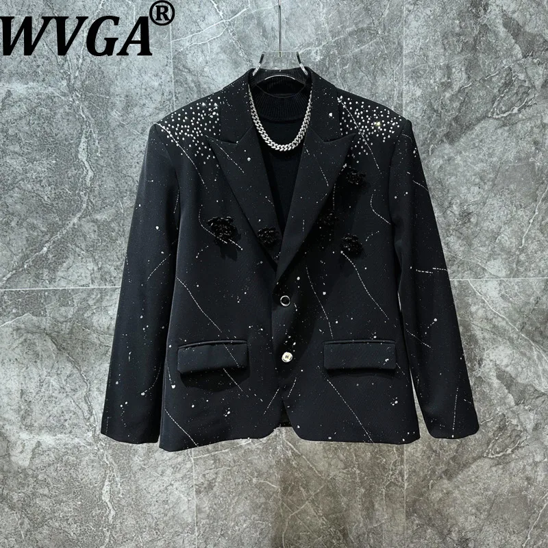 WVGA Spring Autumn New Men Tide Trendy High-End Starry Sky Gold-Stamped Floral Design Blazer Niche Chic Casual Jakcet Ins W19166