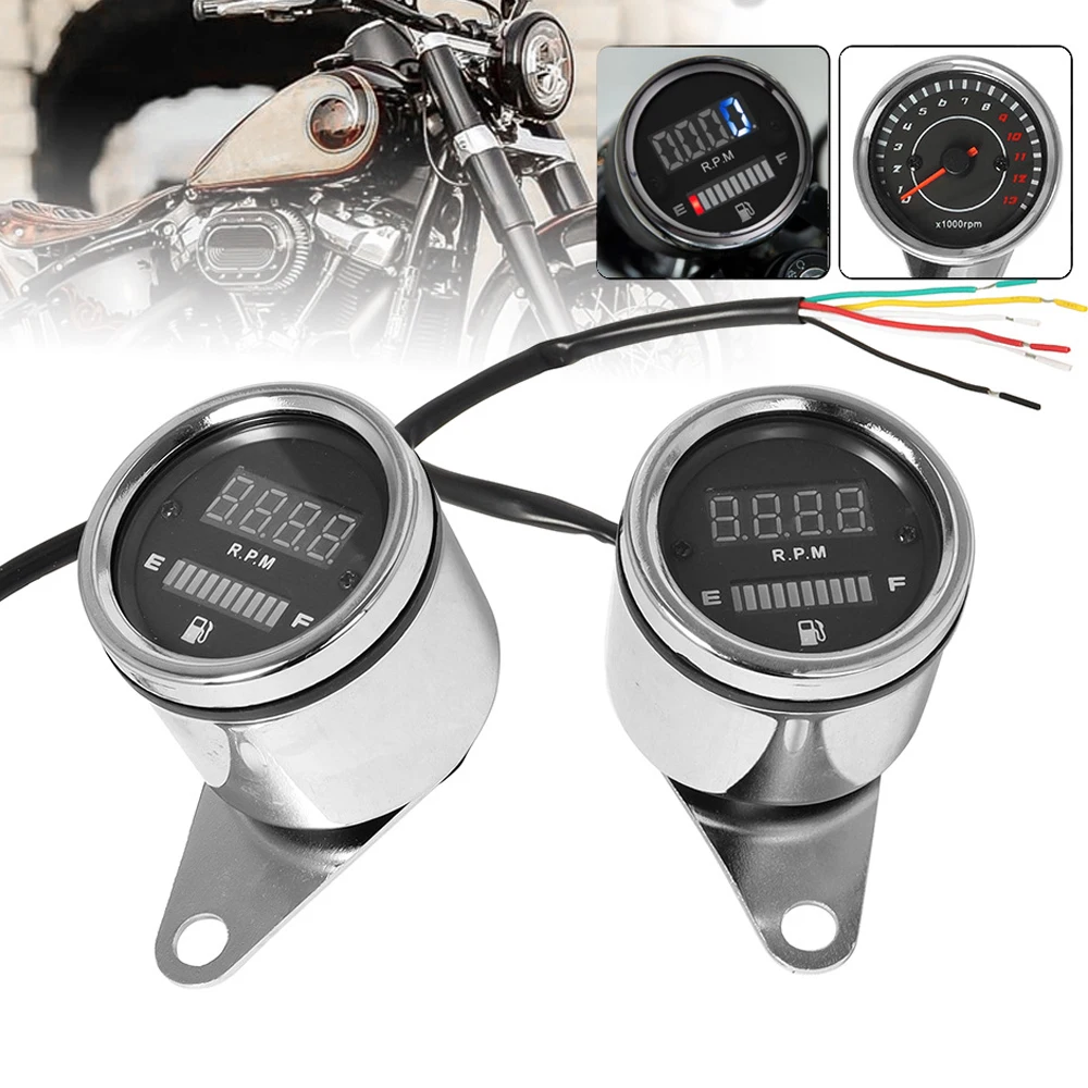 12V Motorcycle LED Digital Speedometer Tachometer Odometer Speed Meter Gauge Universal For Cafe Racer Motorbike