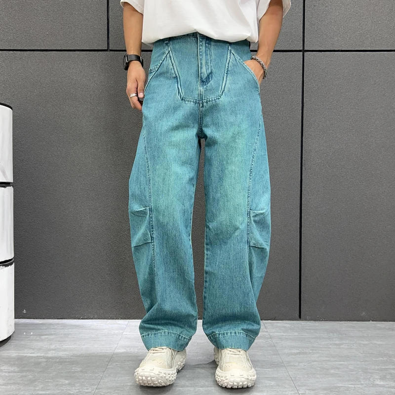 High-end men's vintage men's jeans street hip-hop loose skater jeans branded clothing wide-legged pants pants man