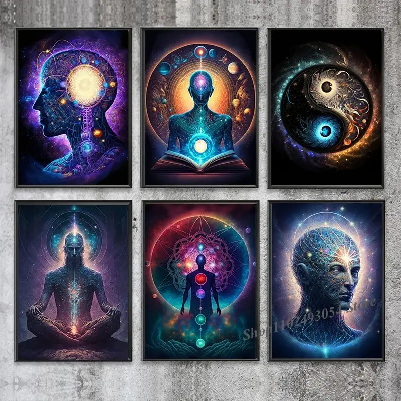 أسرار الكون التأمل الشاكرات الهندية بوذا الكلاسيكية الدين الفن قماش اللوحة مجردة الشكل المشارك طباعة ديكور المنزل #1