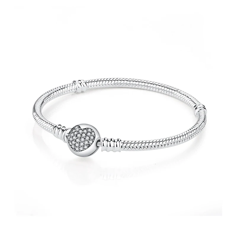 Original 925 Sterling Silber Armbänder Armreifen Liebesherz Clip Charms Perlen Schlangenketten für Frauen Roségold DIY Luxus Schmuck