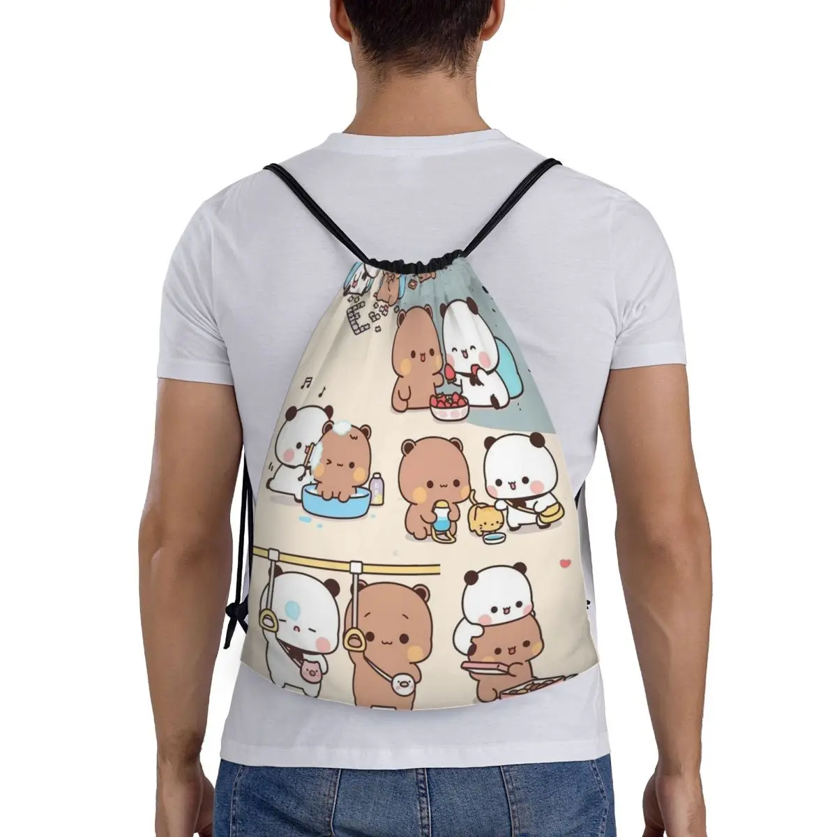 Bubu Dudu Panda Bears Cartoon Backpacks Multi-function Drawstring Bundle Pocket Sports Bag Book Bags for Man Woman School