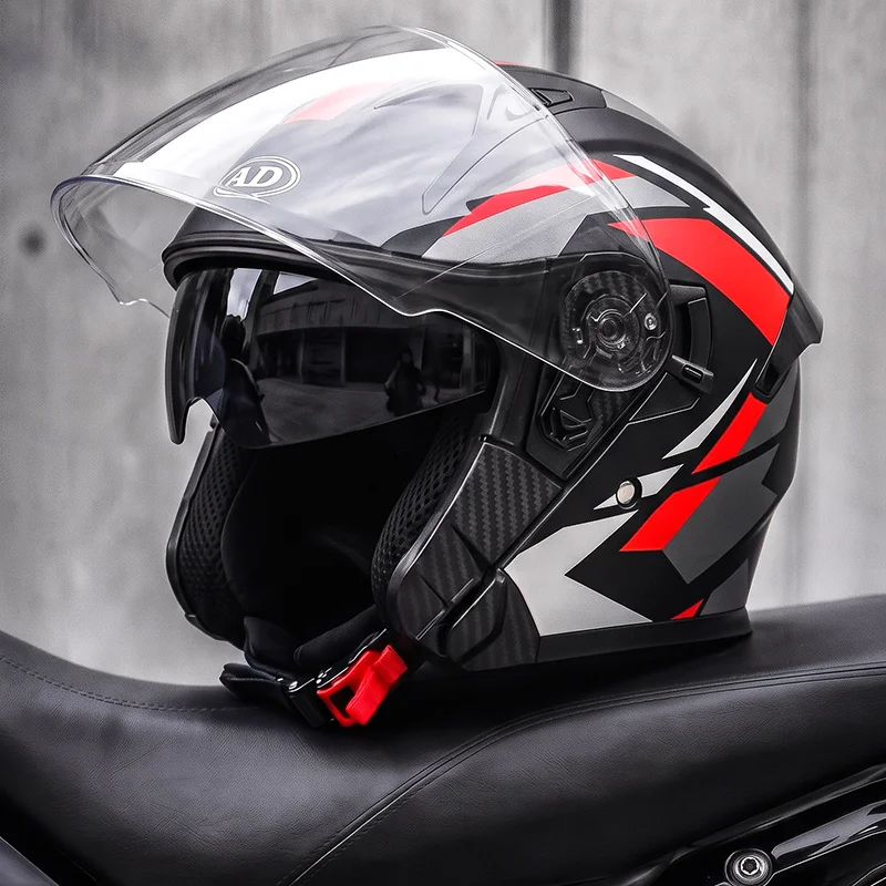 Hot Sale DOT Motorcycle Helmets Dual Visor Open Face Helmet Safety Riding Cotton Lined Comfortable Lining Helmet AD Factory