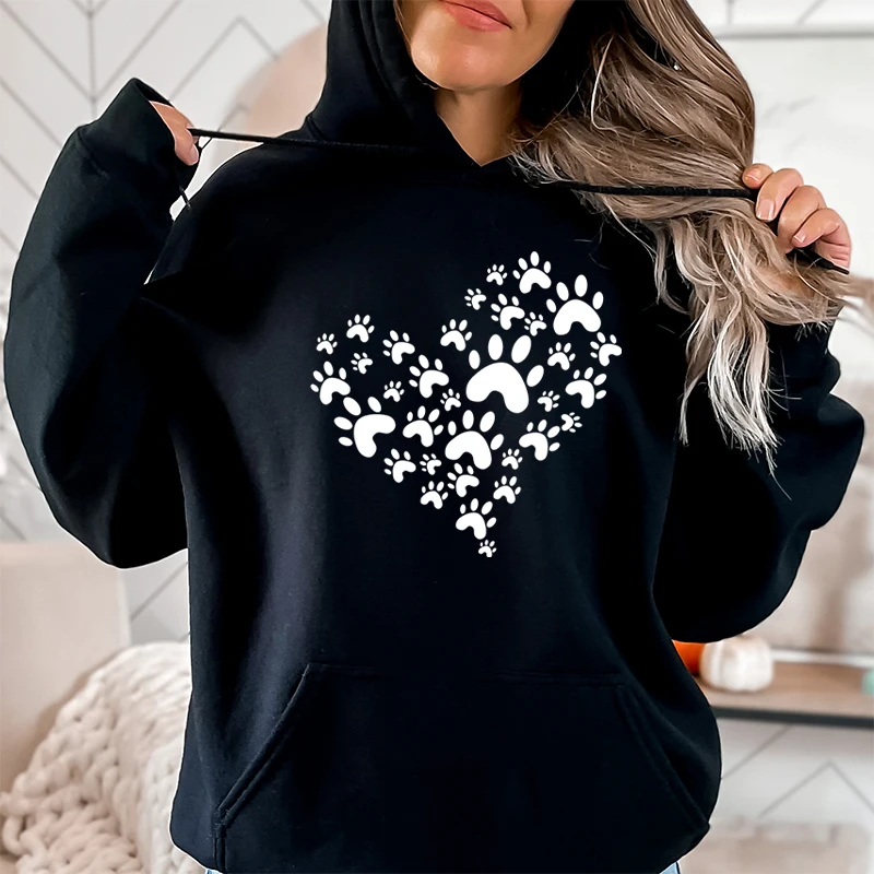 

Women's Hoodies Dog Paw Heart Print Hooded Hoodies Fashion Graphic Cool Dog Lover Gifts Funny Dogs Casual Women Sweatshirts
