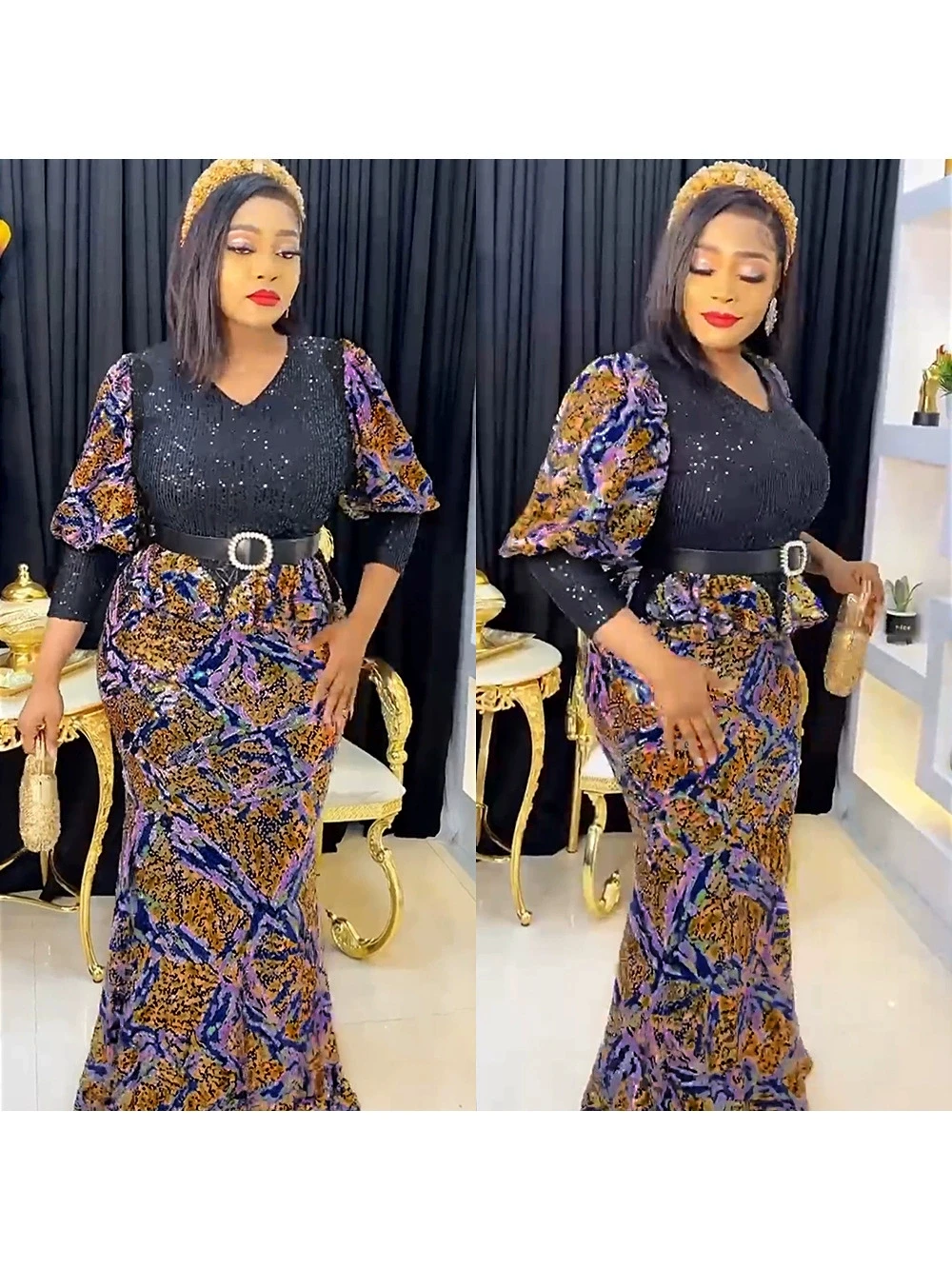 فساتين الحفلات الأفريقية للنساء أنيقة تركيا فستان ماكسي إسلامي بالإضافة إلى حجم Dashiki أنقرة الترتر ثوب مسائي الزفاف