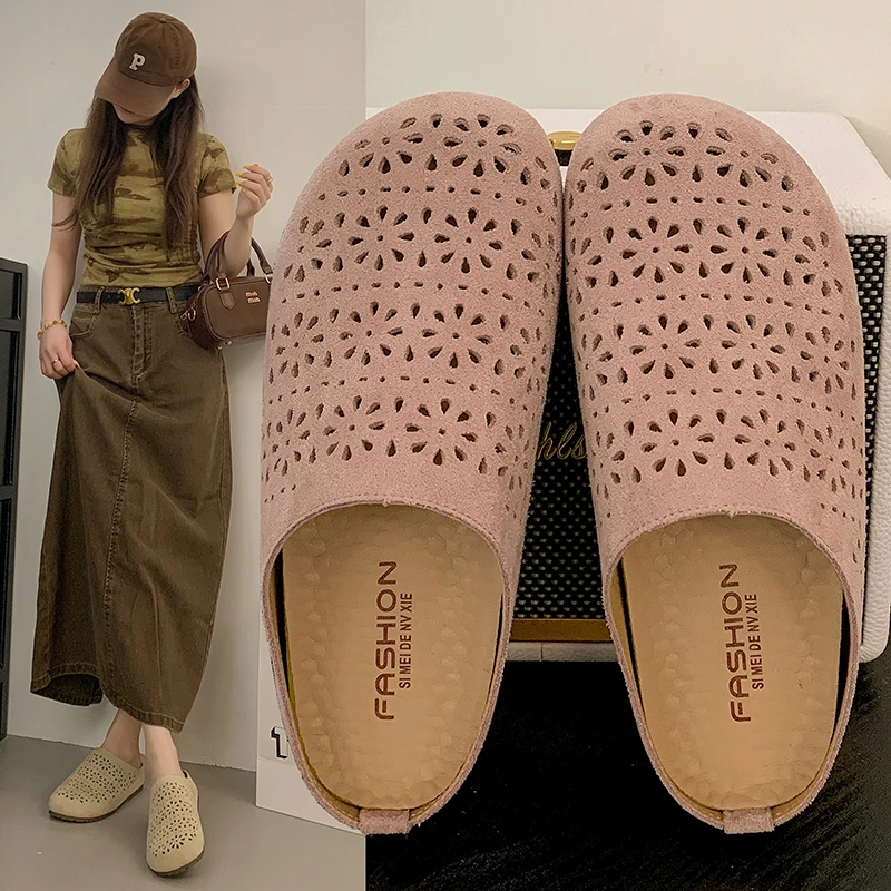 

Женские дышащие сандалии без шнуровки, летняя уличная одежда на толстом каблуке, повседневные полутапочки в стиле ретро, стильная обувь