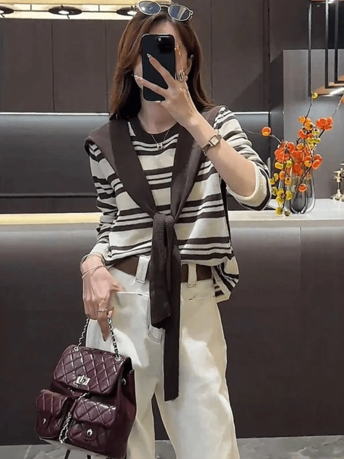 

Модный полосатый трикотаж, повседневный женский свитер, осень 2024, утягивающий свитер, модный дизайн, ранняя осень, мода