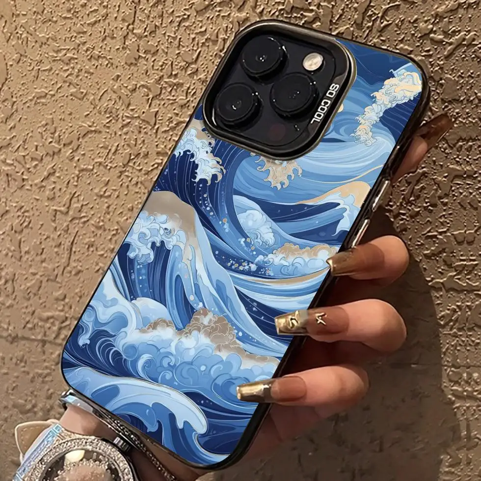 اليابان موجات تصميم قضية الهاتف المحمول المضادة للبصمة Phonecase آيفون 16 15 14 13 12 11 برو/ماكس/Plus غطاء خلفي مقاوم للصدمات #1