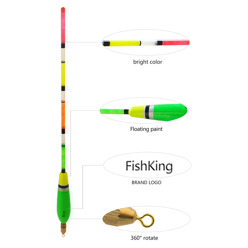 

Colorful 5-Piece Fishing Float Set - Balsa Wood Construction With Brass Weights 360° Rotation High Buoyancy