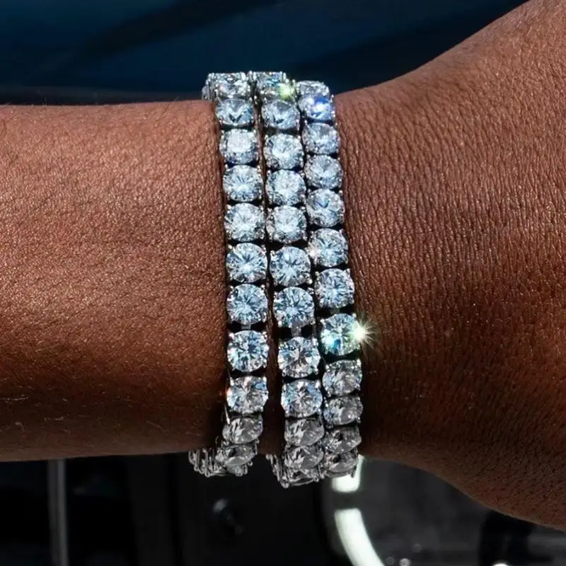 

Uilz Trendy Hip Hop 5mm Cubic Zirconia Bracelets Silver Color Crystal Tennis Chain Bracelet for Men Women Streetwear Jewelry