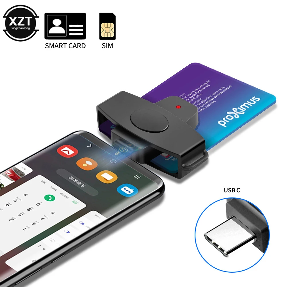 62*24mm USB Type C Smart CAC Card Reader Bank Tax Declaration SIM Card/IC Card/ID Card Reader Adapter for Windows Mac/Android OS