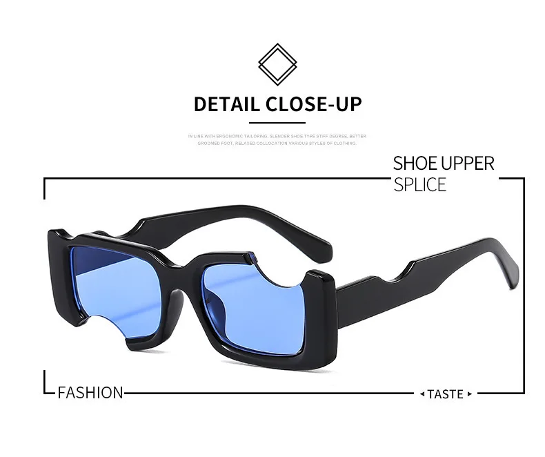 Hip Hop Quadratische Sonnenbrille Frauen Männer Off Notch Loch Design Weiße Sonnenbrille Blau Damen Vintage Brillen UV Schutz – Detail 2