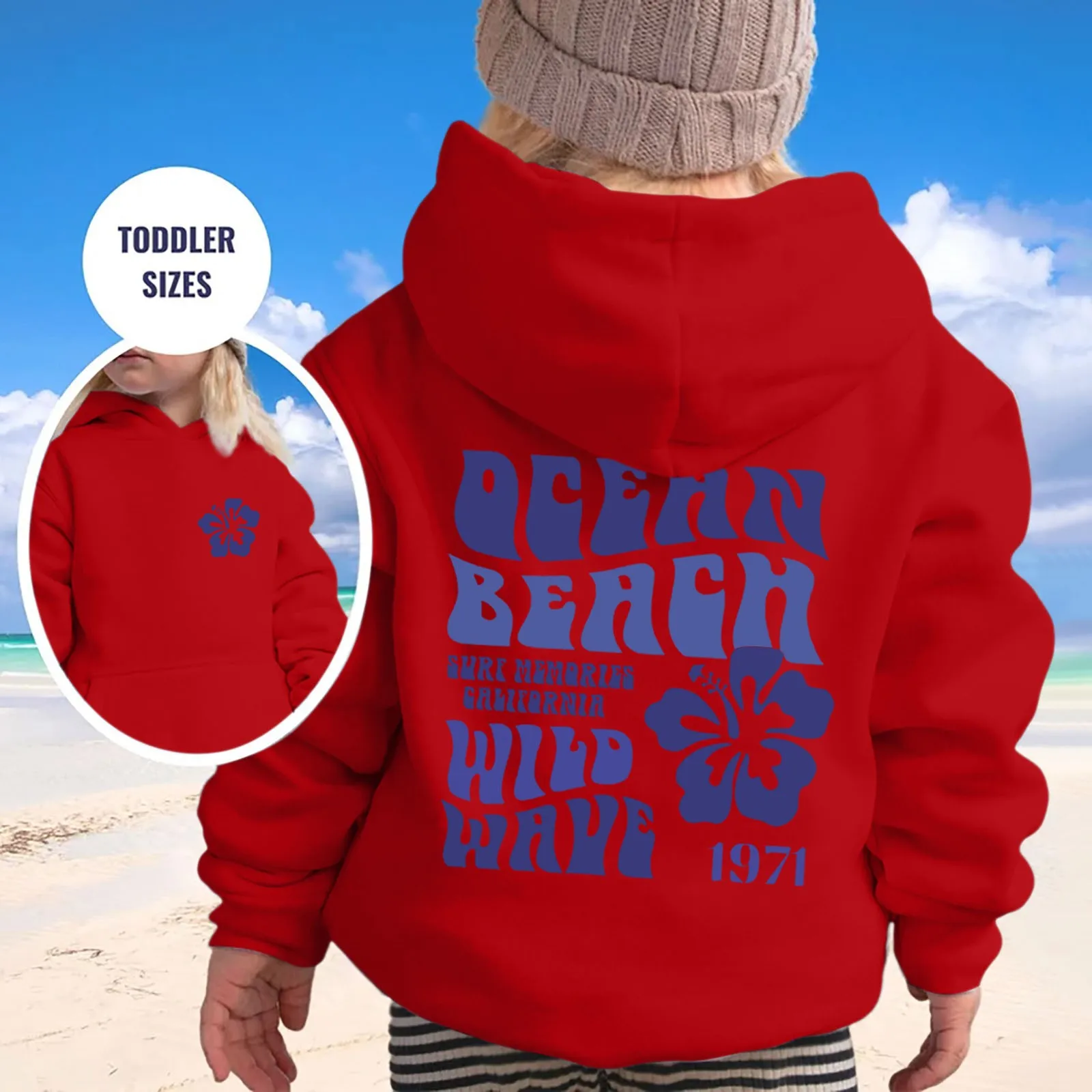 Ocean Beach Chase Sunset 1971 Letter Printed Long Sleeve Large Size Hoodie Kids Sweatshirts Harajuku Teer Fashionable Outfit