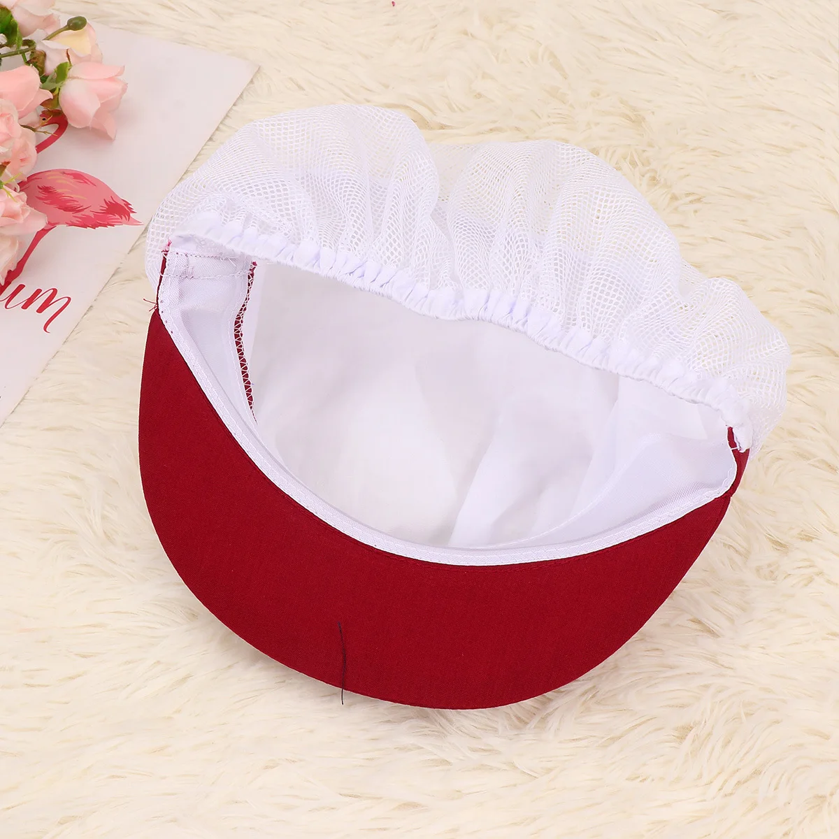 Chef Hat Red Dustproof Breathable Mesh Working Cap Protective Hat for Men Women Food Workshop Mesh Working Cap