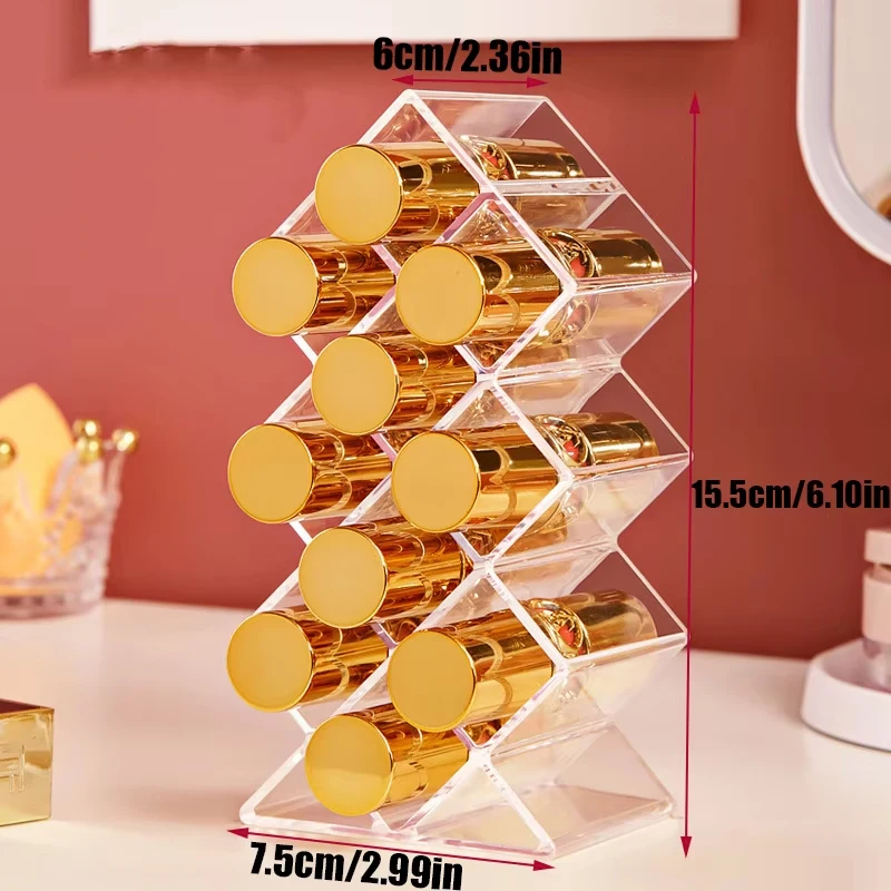 Stackable Fishbone Lipstick Storage Device Transparent 10/16 Grid Inclined Slot Display Shelf Lip Color Lipstick Makeup Shelf