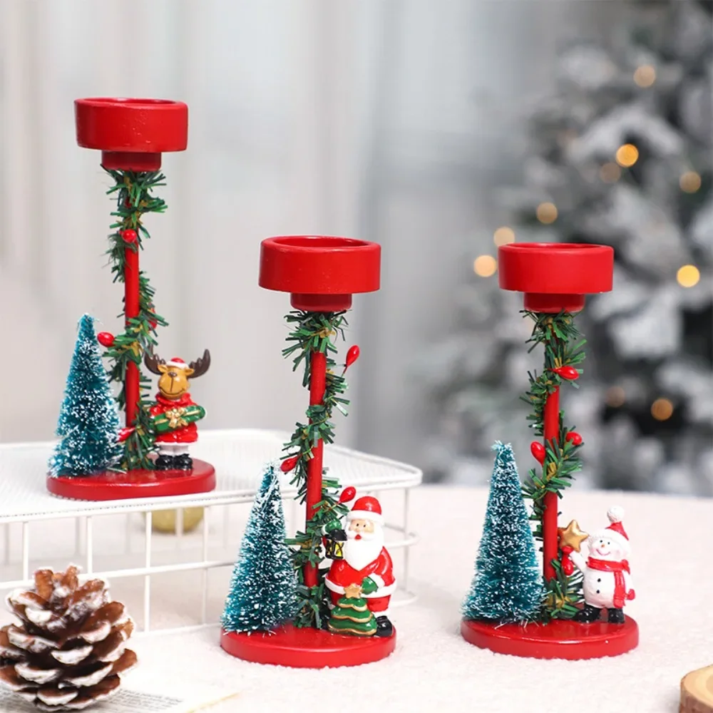 

Wood-Grain Resin Santa Christmas Tree Candlestick Desktop Party Home Holiday Decoration Gift Ornament Accessory Desk Decoration