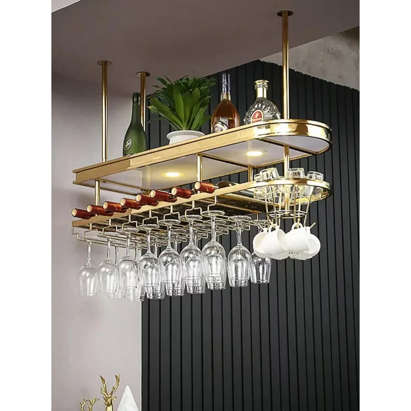 custom.Industrial Style 304 SS Wine Rack Wall Hanging Wine Cabinet with Upside Hanger Bar Storage Home Furniture