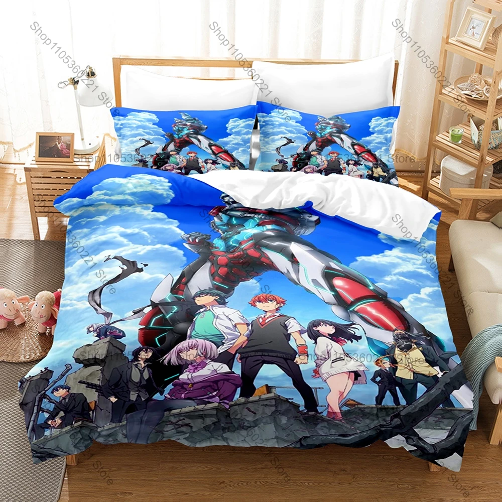 Anime SSSS Gridman Bedding Set, Duvet Cover & 2 Pillowcases, Robot Character Pattern Breathable Fabric All Season Use