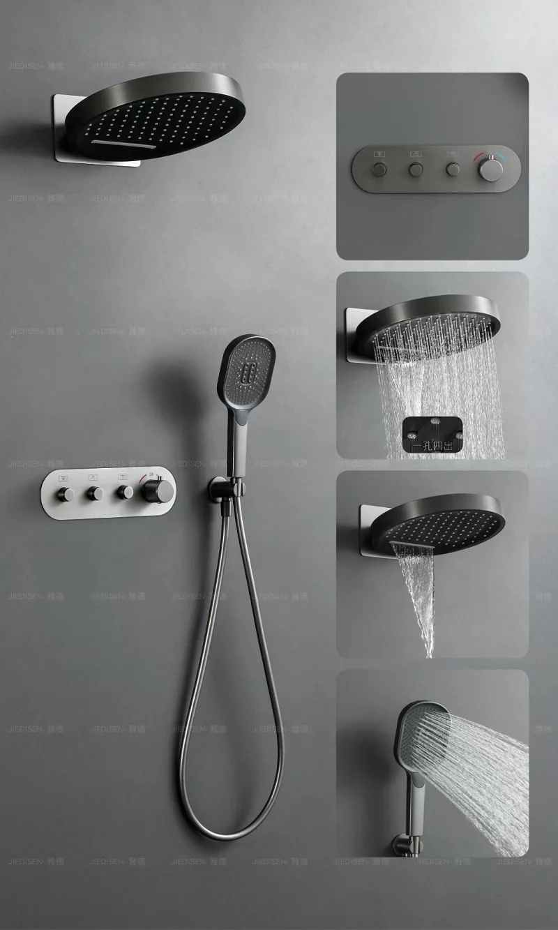 High-end Fashion All Copper Recessed Shower System 320mm Extra-Large Overhead Rain Waterfall shower head Bathroom shower set Tap