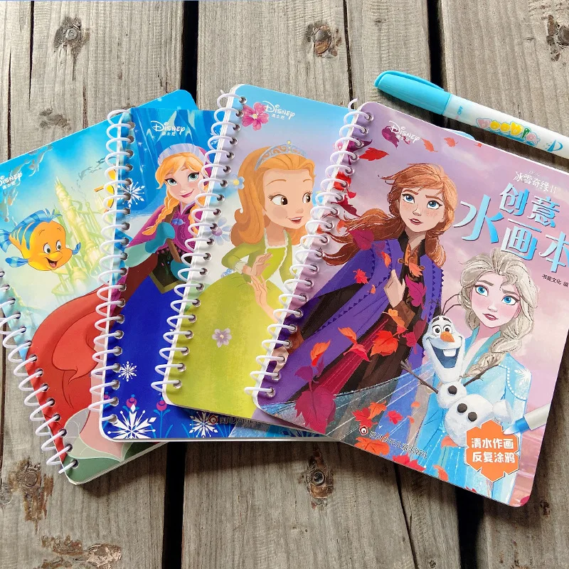 Disney Princess Diana Toys Reusable Color Book Ariel Magic Water Painting Toys Early Childhood Education Toys