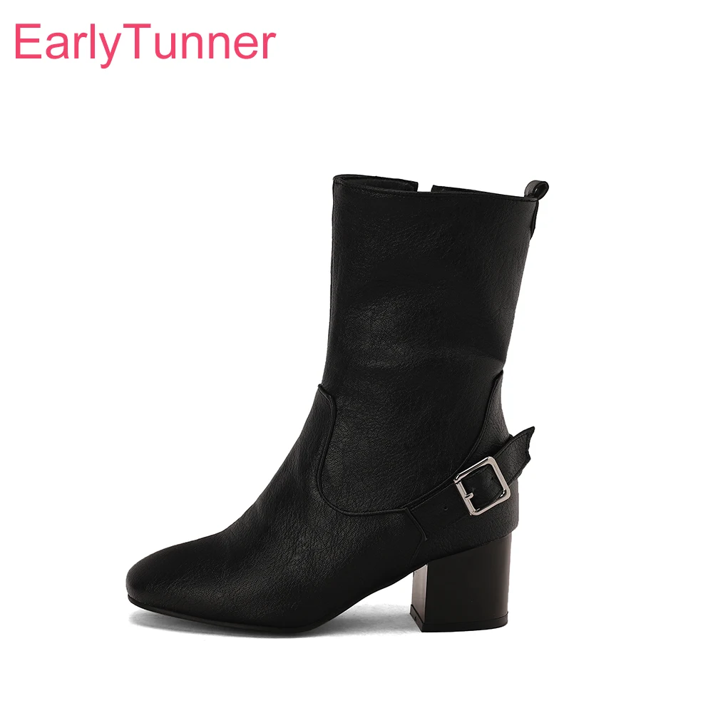2025 nuevo invierno dulce negro marrón mujeres botas de media pantorrilla punta redonda tacones altos señora zapatos desnudos más pequeño tamaño grande 32 42 47 50