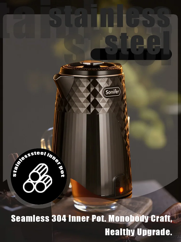 Electric Kettle Sonifer SF-2160 1500W 2L 304 Stainless Steel Inner Tank Temperature Control Auto Shut Off for Home Office