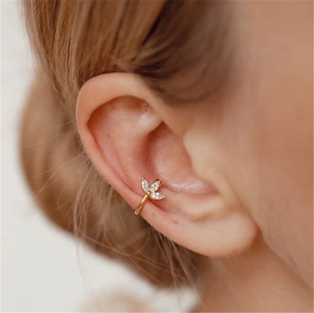 CANNER 1Pcs Delicate Three Marquise Zircon Ear Clips S925 Sterling Silver Gold-Plated No Ear Piercing Earrings Fine Jewelry Gift