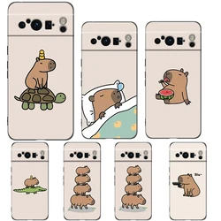 Cute Capybara Phone Case For Google Pixel 9 8 7 6 Pro XL 8A 7A 6A TPU Shell Soft Shockproof Black Cover