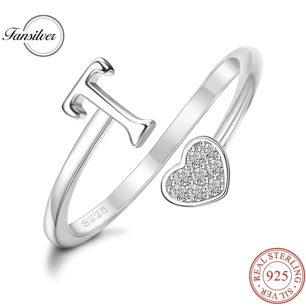 

Fansilver 925 Sterling Silver Heart Initial Ring for Women Gold Plated Initial Heart Stackable Adjustable Initial Rings Letter T