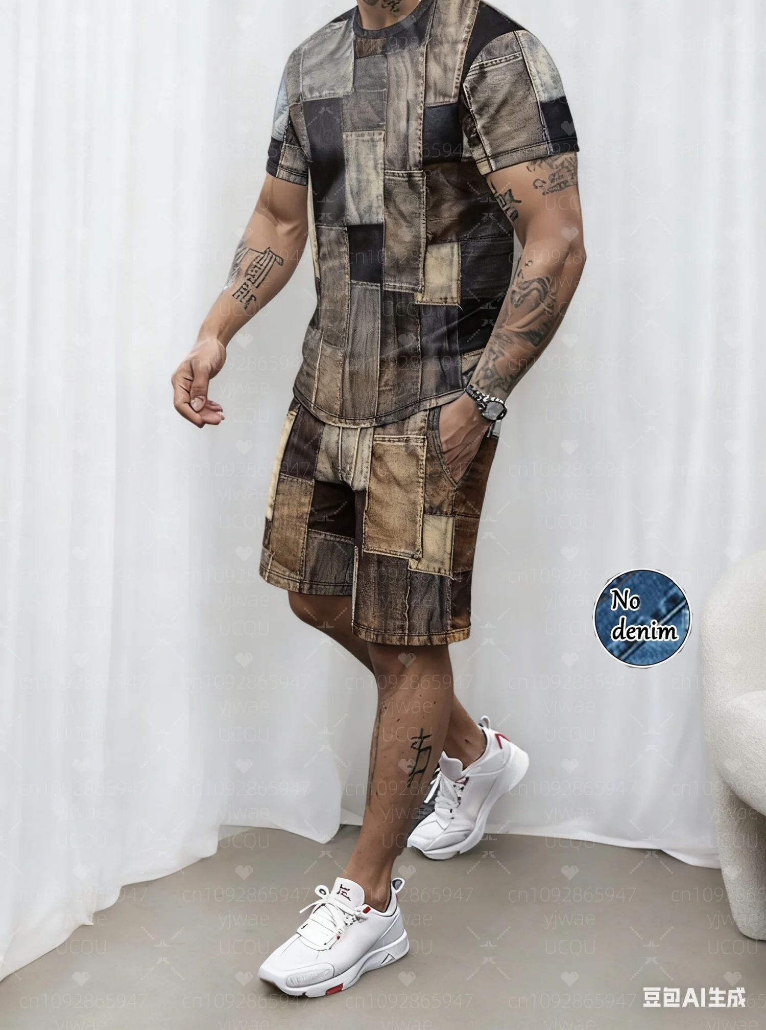 2025 الرجال 2 قطعة غير الدنيم طباعة رياضية قصيرة الأكمام كرة القدم تي شيرت مجموعة تي شيرتات قصيرة للأطفال الكبار الركض حجم كبير رياضية 2 قطعة مجموعة #4