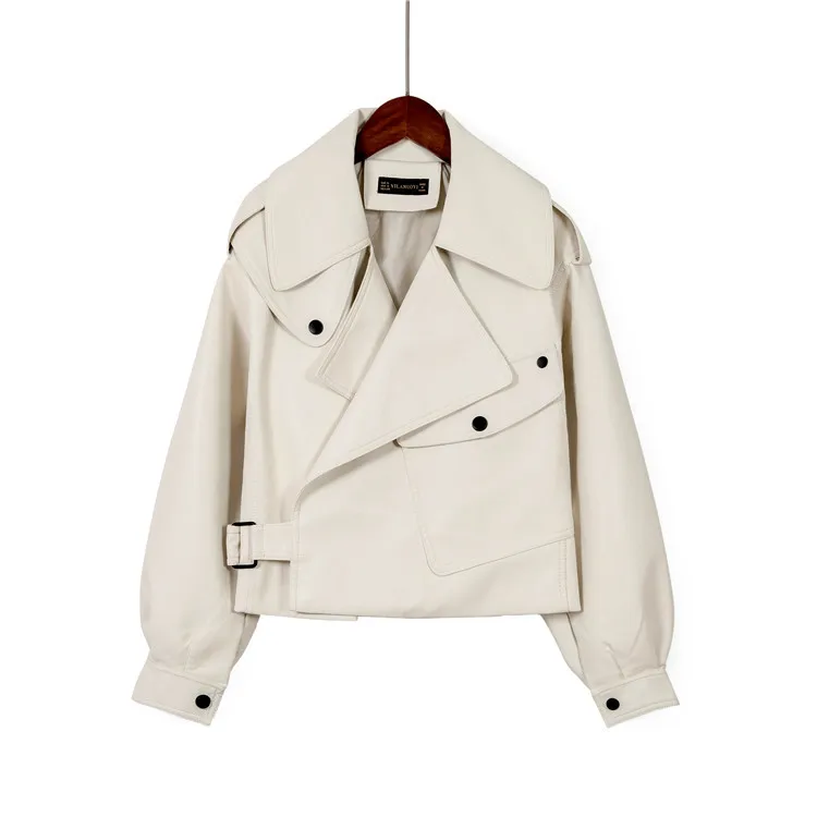 Giacche in ecopelle Donna Cappotti corti in PU Cappotto con colletto rovesciato Manica intera Y2k Giacca da lavoro streetwear Autunno Inverno 2025