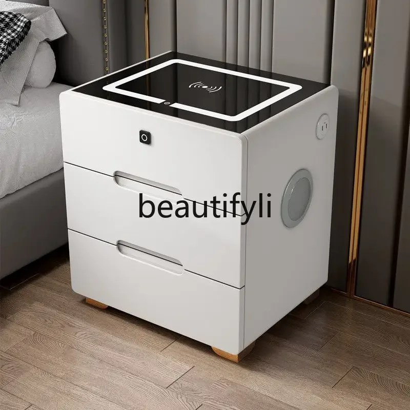 X Bedside Table with Lacquer Finish, Wireless Charging, Modern Minimalist Bedroom Home Use, Speaker, Bedside Cabinet