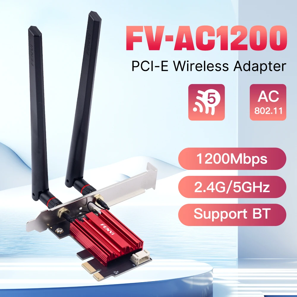 Fenvi AC1200 WiFi PCIE Adapter 2.4Ghz/5Ghz Bluetooth FV-AC1200 Dual Band Wireless Lan Card 802.11AC Wireless Receiver Win7/10/11