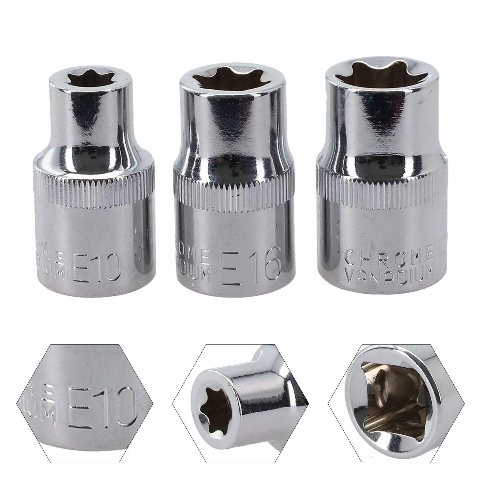 Imagem -03 - tipo Chave de Fenda Soquete 12 Interface Quadrada Chave Soquete Adaptador e Soquete Comum Ferramentas Manuais E10 E12 e1 E16 E18 E20 1pc e