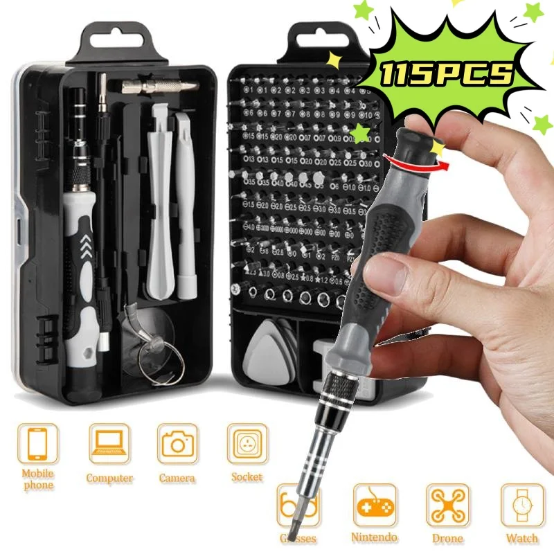 115 in 1 Screwdrivers Set with Magnetic Screw Driver Bits Mobile Phone Tablet PC Watch Repair Hardware Tools Kits